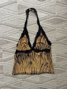 Urban outfitters yellow zebra and lace halter top